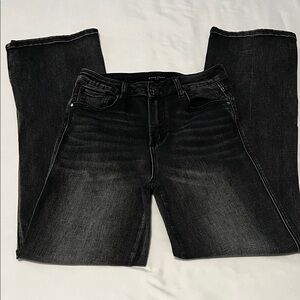 Risen Black High Waisted Split Hem Flare Leg Jeans
